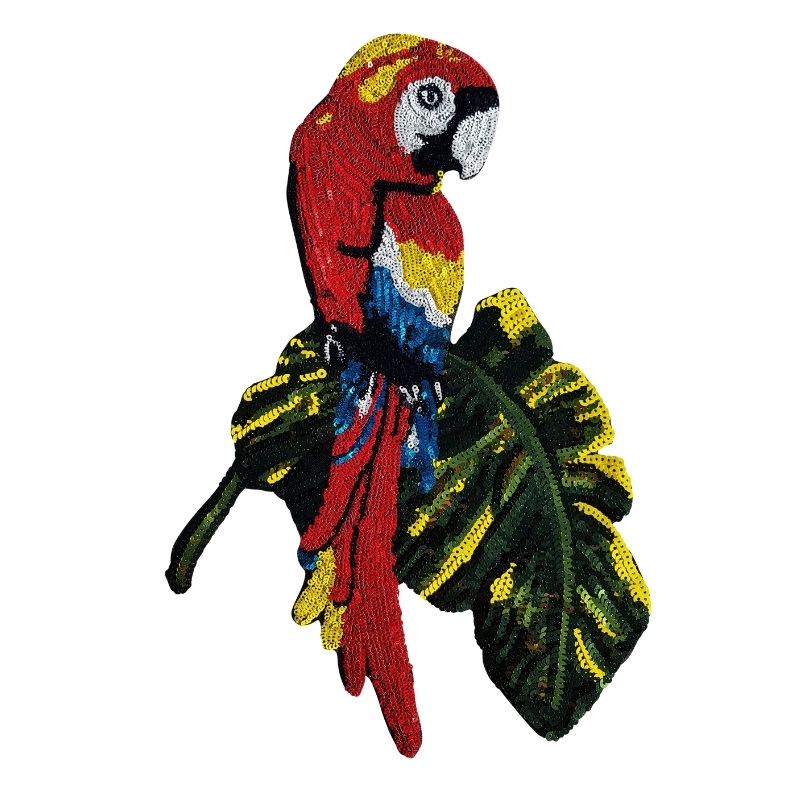 papegøje, grøn, gul, rød, palietter 37x23,5 cm