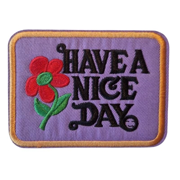 Strygemærke "have a nice day" lilla 10x7,5 cm